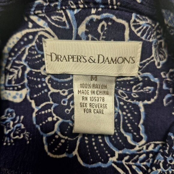 Drapers & Damons Crepe Shirt Blue Blouse Button Down Floral Womens Medium - Picture 5 of 7